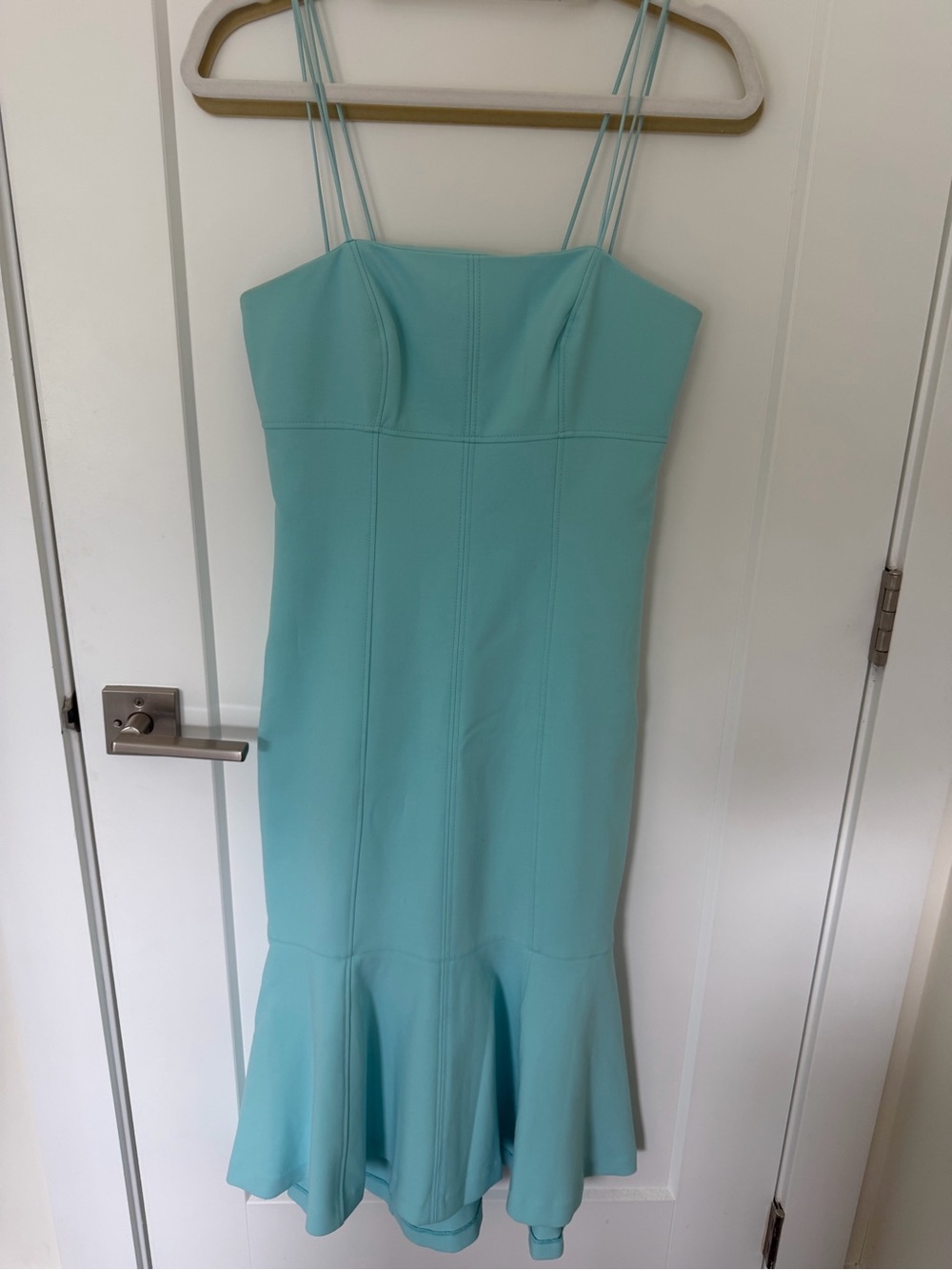 cinq a sept Aqua Blue Strappy Midi Mermaid Dress